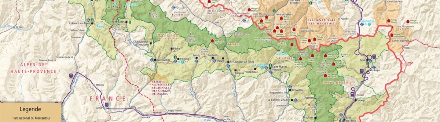 Plan du territoire du Parc national du Mercantour 