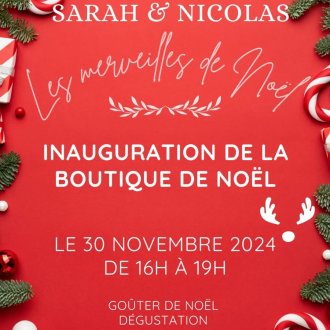Affiche inauguration de la boutique de Sarah et Nicolas à Saint Martin Vesubie, commune du Parc national du Mercantour 