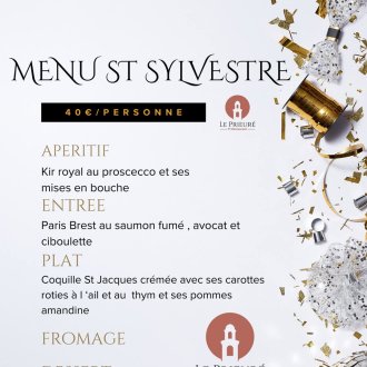 Menu de la Saint Sylvestre 2024 restaurant le Prieuré à Tende 